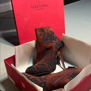 Valentino Garavani Velvet Embroidered Ankle Booties